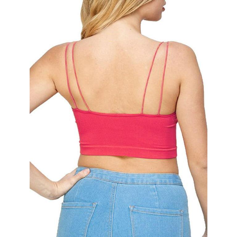 Made by Olivia Women's Sexy Double Thin Spaghetti Strap Ribbed Seamless Brami  Cami Crop Top Solid/Stripe 