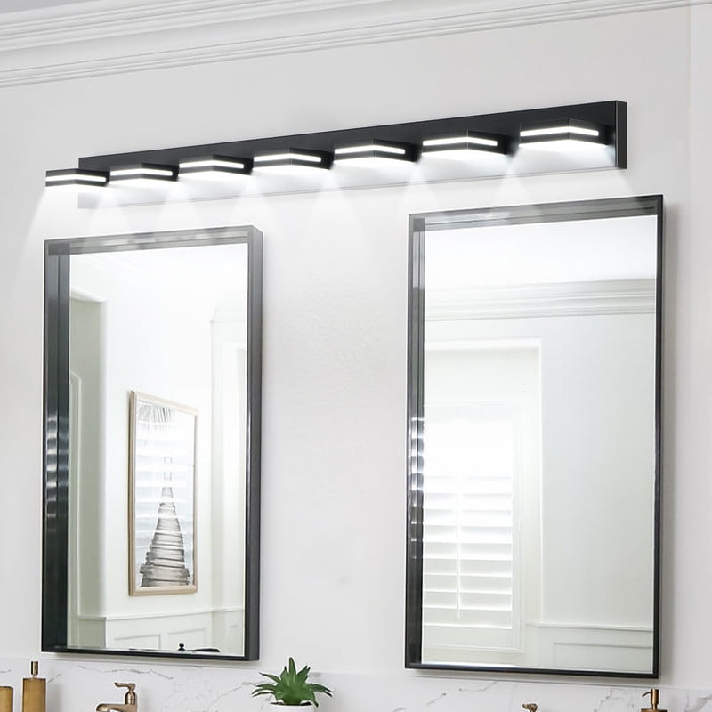 Modern Black LED Vanity Light, 7-Lights Wall Sconce for Bathroom and Mirror, Sleek Minimalist Design, Energy-Efficient, Easy to Install