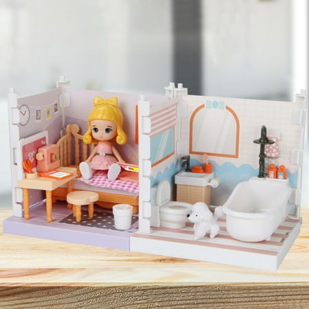 36-Piece Pink Dollhouse Playset with 4 Rooms & Movable Furniture - Kitchen Bathroom Living Room & Wardrobe for Imaginative Play Ages 3+ A