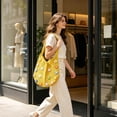 thumbnail image 6 of Woven Mesh Tote Bag, Crochet Shoulder Bag Knitted Handbag with Colorful Floral Embellishments for Beach Vacation Daily Use,Yellow, 6 of 6