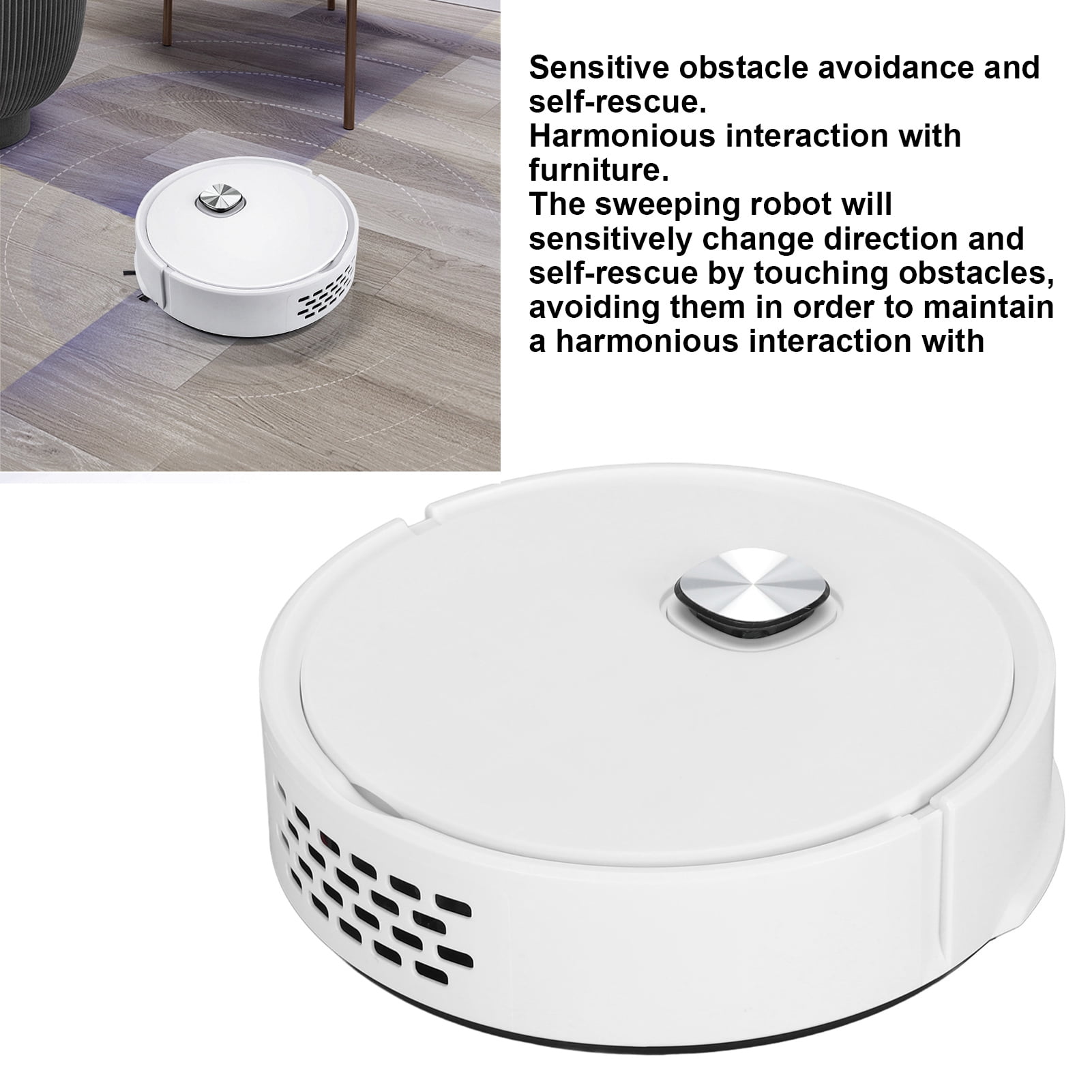 BIMZUC 3 in 1 Robot Vacuum Cleaner Anti Fall Smart Robotic Vacuum Strong Suction Obstacle Avoidance for Pet Hair Hardwood Floor Daily Cleaning (9.4x9.4 in / 24x24 cm) White