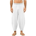 thumbnail image 4 of DPTALR George Men's Boho Solid Color Casual Pants Elastic Waist Multi-Pocket Loose Trousers,White,Big and Tall Men M, 4 of 8