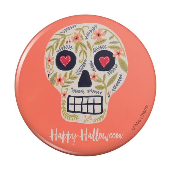 Happy Halloween Fun Floral Skull Pinback Button Pin