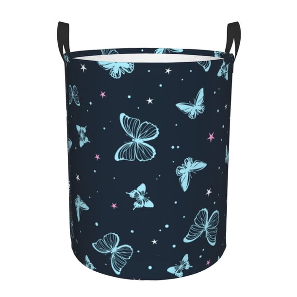 Balery Beautiful Butterflies Cesta de ropa redonda con asas, impermeable, independiente, para ropa, juguetes, dormitorio y familia-Medium