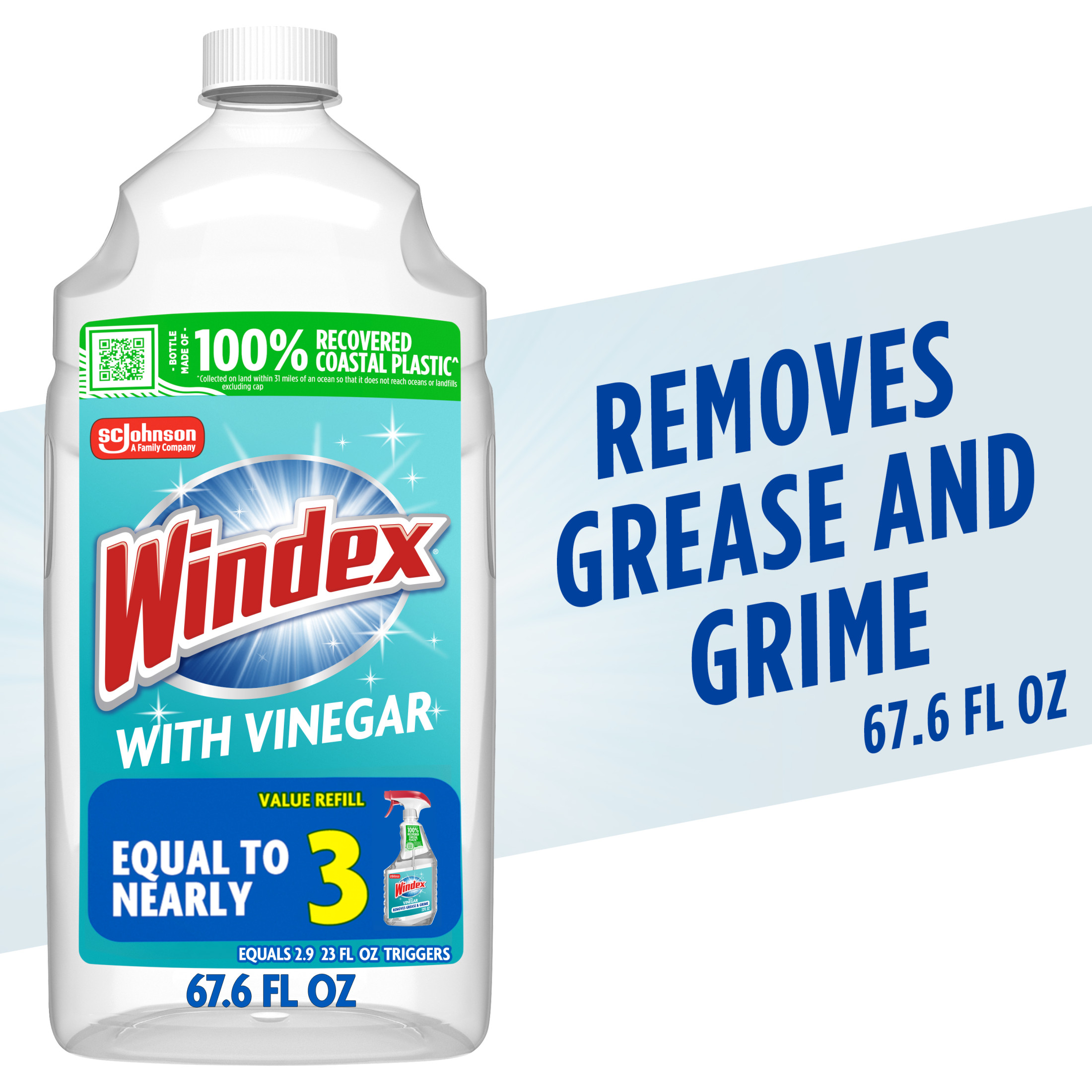 Windex with Vinegar Glass Cleaner Refill, 67.6 fl oz