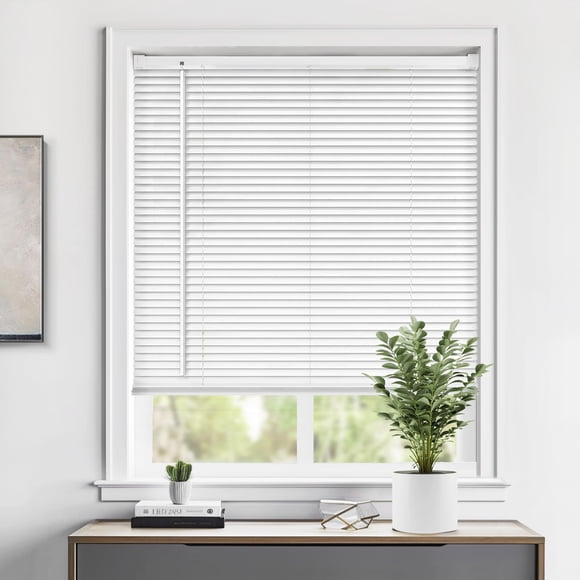 LazBlinds Cordless 1" Vinyl Mini Blinds for Indoor Windows - Light Filtering Horizontal Window Blinds & Shades, 52" W x 64" H, Wh