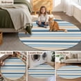 thumbnail image 5 of Khaki Blue Striped Round Area Rug 4Ft Washable Circle Rugs for Bedroom Dining Room, Farmhouse Stripes Modern Abstract Art Non-Slip Carpet Floor Mats Indoor Outdoor Carpet Runner Aesthetic Home Decor, 5 of 8