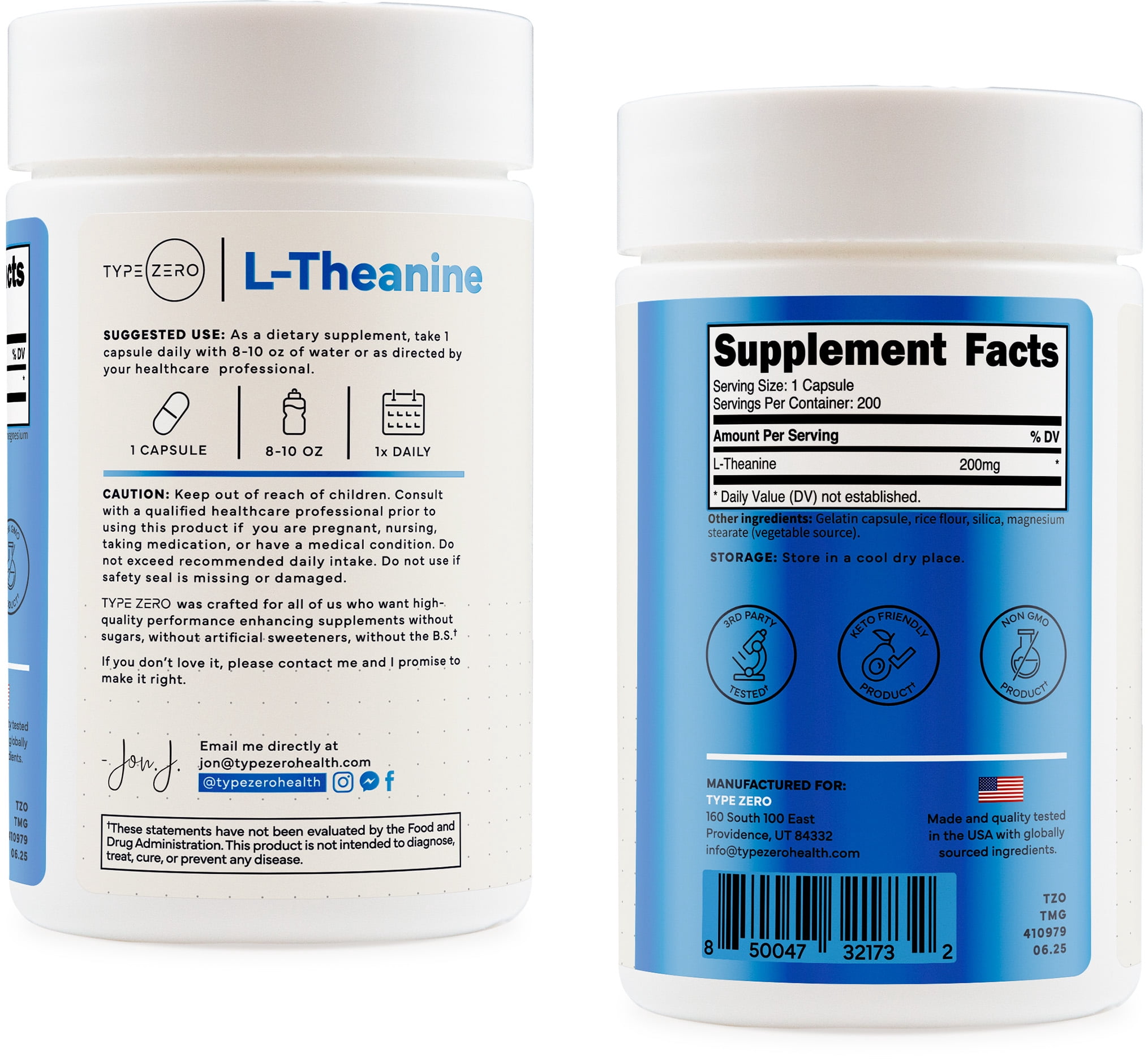 Type Zero L-Theanine (200mg) 200 Capsules - Clean L-Theanine Supplement, Keto, GMO-Free