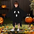 thumbnail image 2 of Yuncity Kids Halloween Cape Ghost Print Hooded Sleeveless Cloak Lightweight Casual Cozy Loose Fit Fall Winter Poncho Holiday Party Outfit Black, 2 of 6
