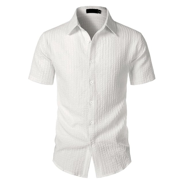 Camisa informal de manga corta a rayas para hombre: cuello abierto, corte holgado, para el verano, diseño resistente a las arrugas y fácil de cuidar