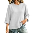 thumbnail image 3 of Women Sweatshirts Dqueduo Women's Casual Three-Quarter Sleeve Knit Crew Neck Top – Breathable Solid Color Tee White L, 3 of 10
