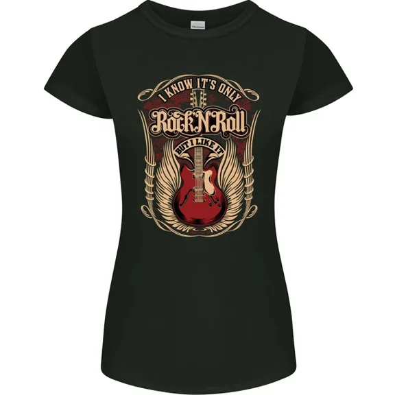 Kiraa Tee With I Know It’S Only Rock ’N’ Roll Music Guitar Womens Womens Petite Cut T-Shirt