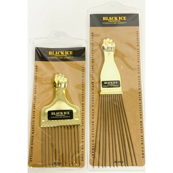 Black Ice Professional Signature Series Metal Pick Comb Gold Fist Handle 2 Style