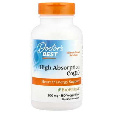 Doctor's Best High Absorption CoQ10 with BioPerine, Non-GMO, Gluten Free, Naturally Fermented, Vegan, Soy Free, Heart Health and Energy Production, 200 mg, 180 Veggie Caps