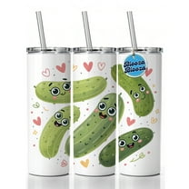 Kawaii Pickles 20oz Insulated Water Bottle Skinny Tumbler Includes Straw