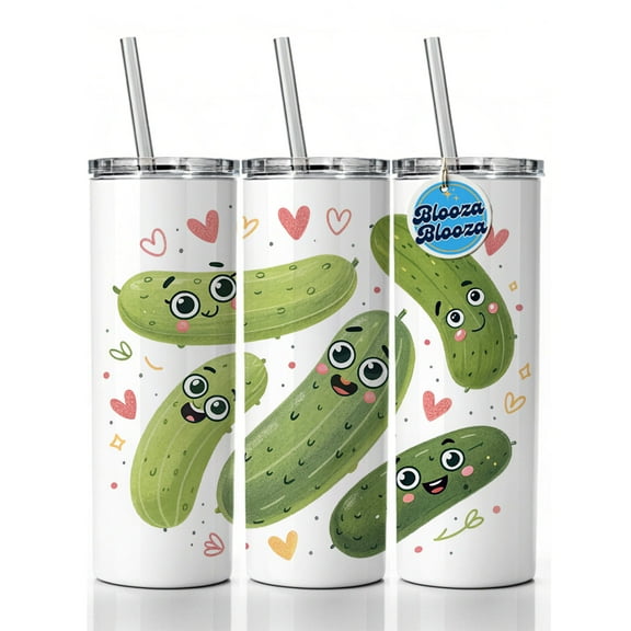 Kawaii Pickles 20oz Insulated Water Bottle Skinny Tumbler Includes Straw