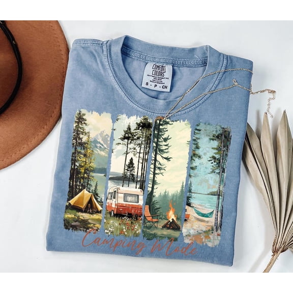 Camping Mode T-shirt, Retro Summer Shirt, Family Adventure, Brushstroke, Outdoors, Camping Shirt, Vintage Camping TH210519