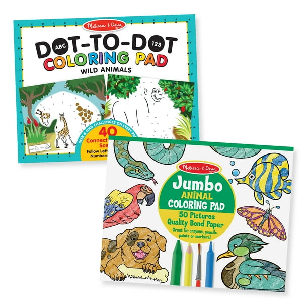 Melissa & Doug Animal Coloring Pad 2 Pack ABC123 DotToDot, Jumbo