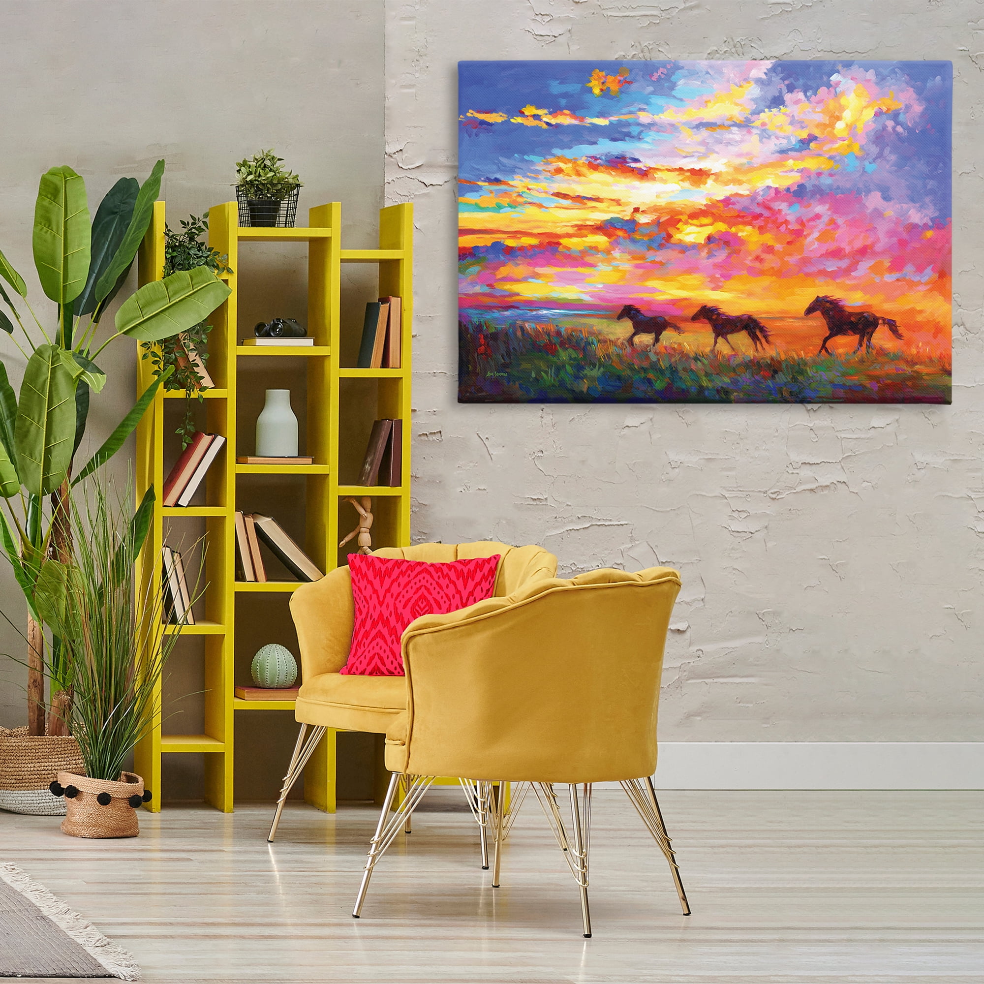 Stupell Industries Wild Horses at Sunset Landscape & Nature Painting Wrapped Canvas Art Print Wall Art, 45 x 30