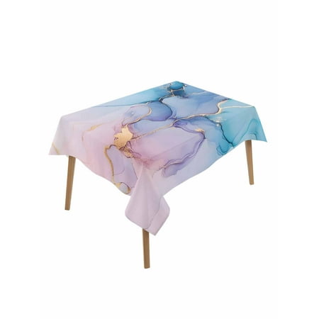 Pink Blue Marble Table Cloth 60x84 Inch Rectangle Fluid Art Abstract Gold Foil Modern Waterproof Tablecloth Washable Table Cover for Party Picnic Dinner Decor