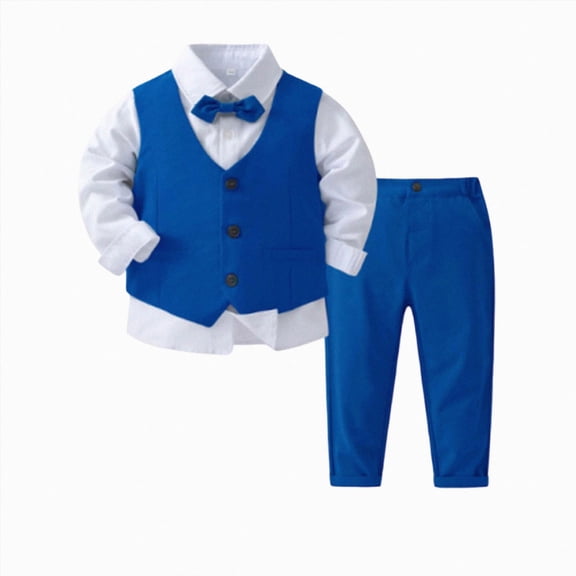 Xyant Toddler Boy Clothes Suit Gentleman Wedding Outfits Baby Formal Dress 4-Piece Set (Blue,9-12 Months)