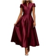 thumbnail image 2 of Short Sleeve Formal Dress Elegant Bodycon Ruched Cocktail Wedding Guest Dresses for Women Fall Wine L, 2 of 7