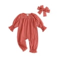 thumbnail image 1 of Gupgi Combinaison à Carreaux pour Bébé Fille, Barboteuse d'Automne 3 m 6 m 9 m 12 m 18 m, Cache-Couche à Manches Longues Bouffantes et Col Rond pour Nourrisson avec Bandeau, 1 of 9