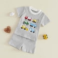 thumbnail image 4 of Akiihool Toddler Boys Outfit Toddler Kids Boy Summer Clothes 6 12 18 24 Months 2T 3T 4T Short Sleeves Shirt Tops & Casual Shorts Outfit Set(Grey,12-18 Months), 4 of 5