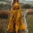 thumbnail image 2 of Vestido Maxi de Manga Larga para las Mujeres Otoño Impresión Floral con Cuello Plisado Casual con Cinturón, 2 of 8