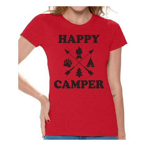 Awkward Styles Happy Camper Shirt for Women Black Camping Clothes for Her Happy Camper Shirt for Mom Camping Lovers Gifts Lovely Happy Shirt for Women Camper Women T-Shirt Camper T Shirt for Wife