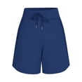thumbnail image 6 of Frostluinai Women's High Waisted Shorts Yoga Workout Bermuda Long Hiking Shorts with Pockets Tummy Control Athletic Running Shorts Blue M, 6 of 7