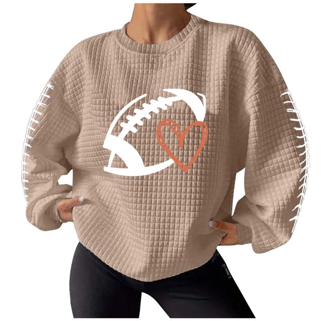 Rbaofujie Chandail à Capuche Mode Femmes Décontracté Dames Manches Longues Col Rond Blouses Hauts Chandails en Molleton Sans Capuche Khaki Hauts de Chandail pour Femmes