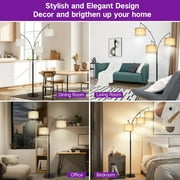 OUTON 3 Light Floor Lamp, 80 Mordern Standing Lamp with Linen Lamp Shade, Arc Floor Lamp for Living Room, Bedroom, Office, 3 Bulbs Includes(Black)