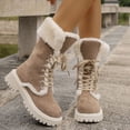 thumbnail image 5 of Mepaouo Fashion Platform Mid Calf Boots for Women Lace up Fleeced Winter Warm Outdoor Shoes(Brown,9), 5 of 8