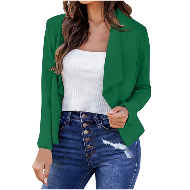 Timegard Lightweight Jacket Women Long Sleeve Cropped Blazer Casual Business Open Front Work Jackets