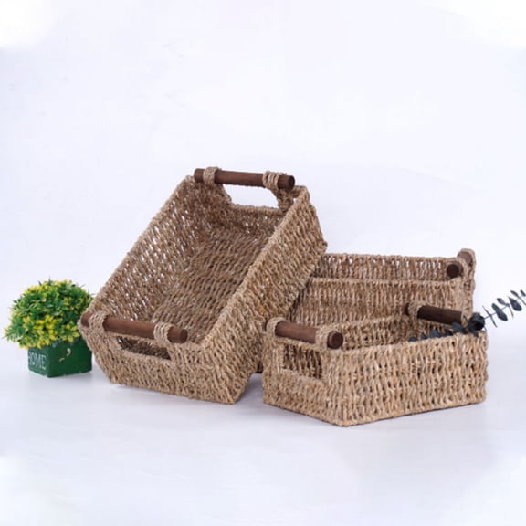 SWETRACE Small Wicker Basket Woven Rectangular Basket Light Brown 1Pcs 14.54X10.22X6.29In