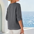 thumbnail image 4 of Admvng Womens Top Split V Neck 3/4 Sleeve Pocket BlouseSolid Color Lightweight Casual Summer Shirt, 4 of 6