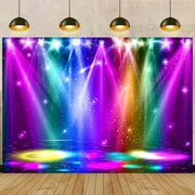 Rainbow Stage Photography Backdrop 70s 80s 90s Colorful Glitter Disco Photography Background Rock Music Neon Glow Party Decorations Banner Supplies Photo Booth Props
