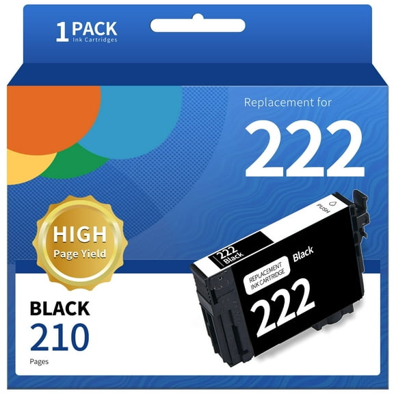 T222 ink cartridge for Epson T222 222XL ink cartridge for Epson Expression Home XP-5200 Workforce WF-2960 Printers（Black,210pages)1-PACK