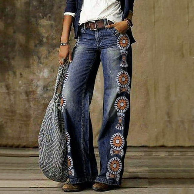 SMihono Pantalons en Lin pour Femmes Mode Grande Taille Décontractée Jeans Imprimés Mode Décontractée Pantalons Longs Jambes Larges pour Femmes, jusqu'à 65 % de Réduction!