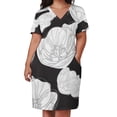 thumbnail image 3 of Black Background White Tulips Pattern Women's Summer Short Sleeve Casual Dresses Party Dress, 3 of 6