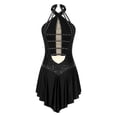thumbnail image 4 of Kaerm Women Sleeveless Lyrical Dance Dress Shiny Rhinestone Figure Ice Skating Leotard Dresses Black L, 4 of 7