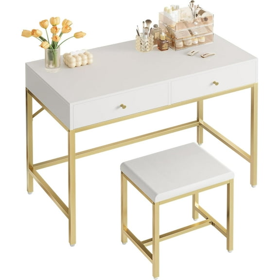 Modern Minimalist Double-Drawer Dressing Table Desk Computer Desk, Home Office Study Desk Makeup Table With Complete Desk Chair Set
