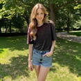 thumbnail image 6 of Endives Women's Short Sleeve T-shirts Crew Neck Drop Shoulder 2D Printed Basic Top Oversized Tee Fashion, 6 of 7
