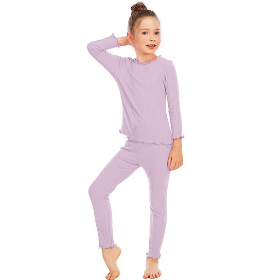 Qudderr Kids Girls Cotton Thermal Underwear Set Fall Winter Warm Fall Coat and Fall Pants Bottom Warm Underwear 2PCS Outfits 5-14T