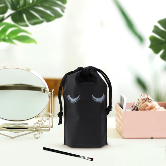 WEUVEB Lash Drawstring Makeup Bag, Black Eva, Portable Travel Organizer, 100Pcs