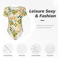 thumbnail image 4 of KLL Women 's Crew Neck Bodysuit Jumpsuits Hawaii Palms Print Short onesies Stretch T Shirts, 4 of 7