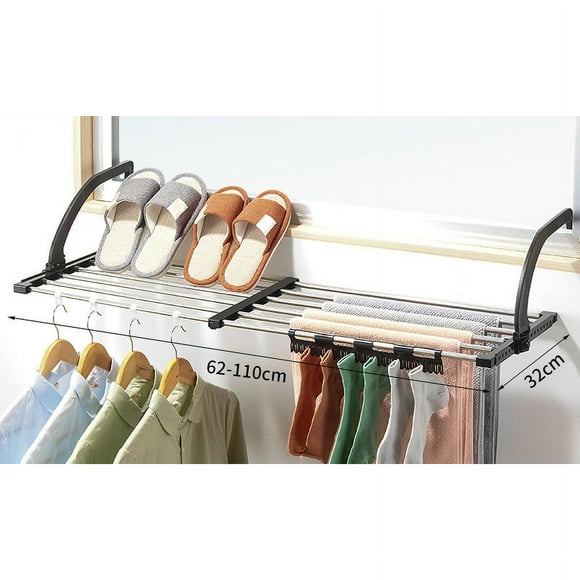 Windowsill Drying Hanger,Balcony Drying Rack Stainless Portable Clothes Drying Rack Folding Towel Rack Streamlined Design