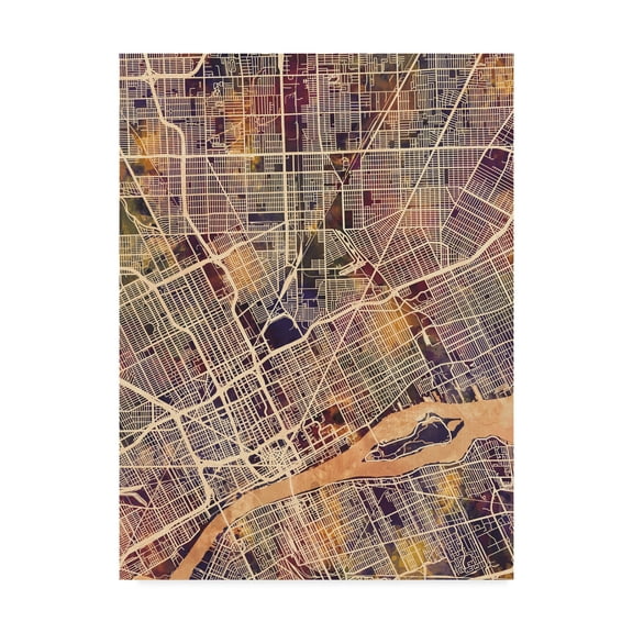 Trademark Fine Art 'Detroit Michigan City Map II' Canvas Art by Michael Tompsett