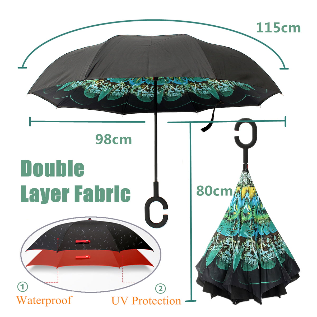 Inverted Umbrella Cars Reverse Umbrella UV Protection Windproof Umbrella for Car Rain Outdoor with C-Shaped Handle Blue Fireworks 